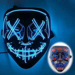 Máscara de seda de neón con luz LED, máscaras de miedo de Halloween luminosas divertidas para suministros de disfraces de Cosplay, fiestas de año electoral de Gran Purga - Product Image 1