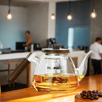 Teko Kaca Borosilikat untuk Teh Bunga dan Daun Teh dengan Infuser Kaca dan Pemanas, Pot Kopi yang Dapat Dilepas