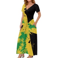 Haute qualité drapeau jamaïcain conception été longue Maxi robe Sexy plage personnalisé OEM fabrication jamaïque col en v Maxi robe pour les femmes