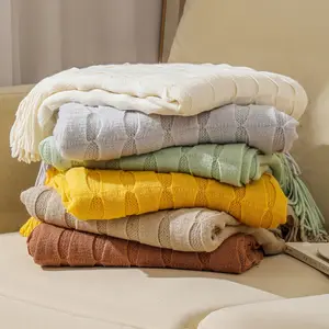 50x60 акриловое вязаное одеяло Тканое летнее одеяло с кисточкой для дивана путешествия одеяло для пикника