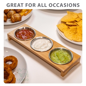 Juego de Tazones para Salsas de Acero Inoxidable Ecológico con Soporte de Bambú, Bandeja para Servir, para Salsas, Ketchup, Aperitivos, Buffet - Product Image 3