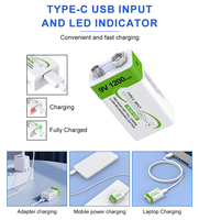 Baterai Isi Ulang USB Li-ion 9V 1200mAh, Pengisian Daya USB Terintegrasi, Masa Pakai Panjang, Output Stabil untuk Mikrofon, Mainan 502040