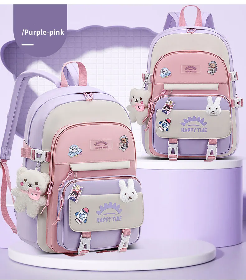 Mochila fashion para meninas com urso peludo, bolsa para laptop de alta capacidade resistente à água para estudantes do ensino médio