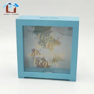 Kids Money Box Saving Money Box Photo Frame Shadow Box Wholesale Square Wooden For Kids Piggy Bank Promotional Gifts Custom Color Safety Bank