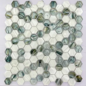 Modern Design Mixed Color Marble Peel and Stick Wall Tile Bathroom Kitchen Living Room Hexagon Glass Mosaic Backsplash
