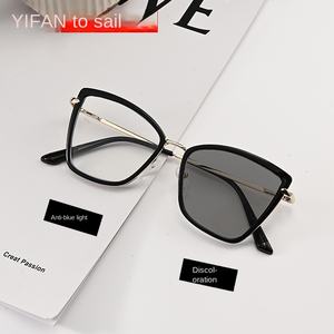 25026トレンディなキャッツアイPCフレームフラットグラス女性Insクロスボーダー色変更アンチブルーメタルインスペクトグラス - Product Image 2