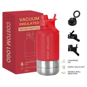 Bouteille d'eau pour animaux de compagnie 32 oz avec logo personnalisé, double couche, couvercle deux-en-un, portable, pour le sport et les chiens, isolée, anti-fuite - Product Image 1