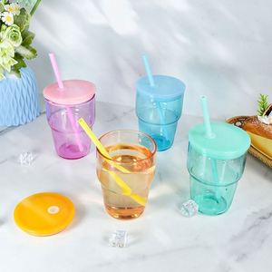 Small Stack Layer Clear Glass Tumbler Gradient Pink With Matching Straw Lid for Coffee Milk Juice - Product Image 5