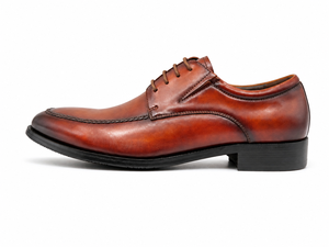 Men's Brown Burnished Genuine Leather Moc-Toe Derby <b>Dress</b> Shoes Lace-Up <b>Rubber</b> Outsole Office Career All-Season Formal Wholesale - Product Image 2