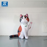 Sculpture gonflable de mascotte de chat d'argent de modèle de chat porte-bonheur de dessin animé d'éclairage mignon pour la décoration de partie