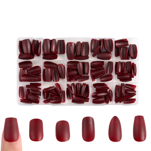 Boîte 300 pièces Nail Art décalcomanies vin rouge moyen Long couleur unie <span class=keywords><strong>faux</strong></span> ongles tête carrée artistique plein bâton fini Patch - Product Image 6