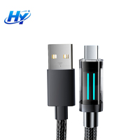 Câble de charge USB A vers Type C 100W super rapide, coque transparente, cordon de charge en nylon tressé avec lumière LED