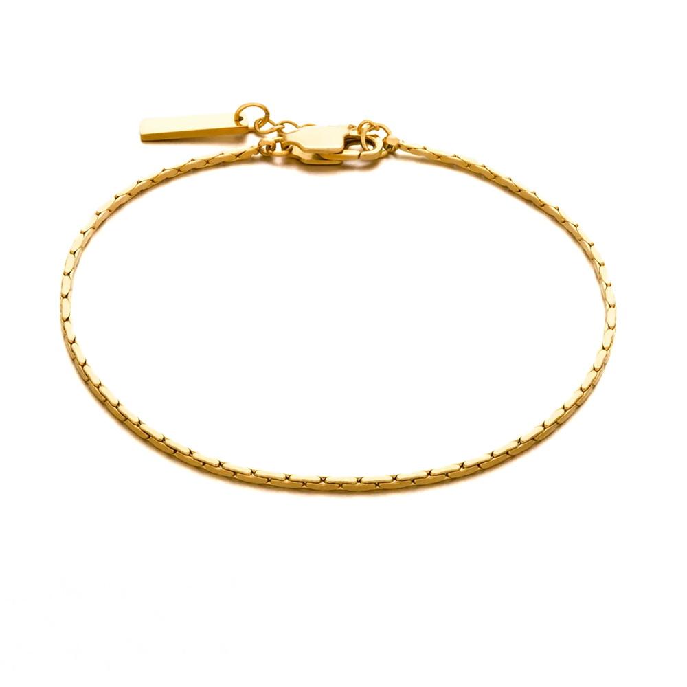 Chihang Stainless Steel 18K Gold PVD Plated Wide Cable Chain Bracelet  15cm Wire Chain Rectangle Charm Bracelet for Men