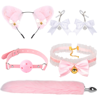 Kit de bondage complet : Collier, bandeau, bâillon, plug anal en métal extensible, plug anal en silicone et tête de renard pour femme