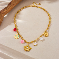 GOODLUCK mode coréenne frais doux multi-éléments accessoires fleur goutte d'huile pendentif rond collier en acier inoxydable