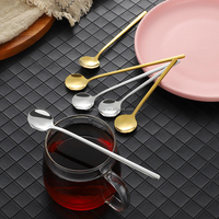 Cuillère à café et à thé réutilisable en acier inoxydable 304 avec logo personnalisé, manche long rond, mini, petite, argentée ou dorée, pour la décoration de table de mariage