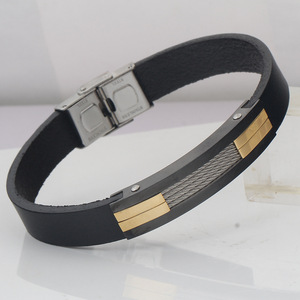 Pulsera de Cuero Negro de 11 mm para Parejas, Diseño Geométrico de Acero Inoxidable, Joyería Unisex para Regalo - Product Image 2