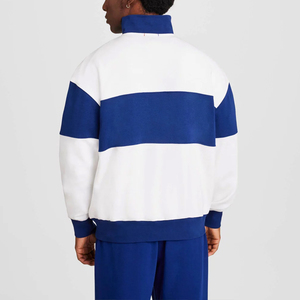 KingSen Wholesale <b>Men's</b> Vintage Color Block Quarter Zip Cotton Sweatshirt Drop Shoulder Drop Shoulder Loose Fit <b>Pullover</b> Hoodie - Product Image 5