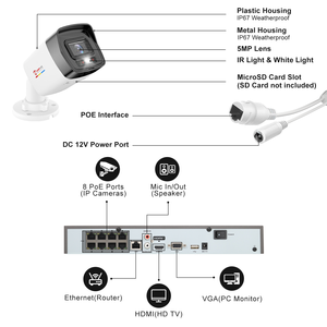 Système de caméra bullet PoE 5MP 8 pièces avec NVR 8 canaux, disque dur 2 To, détection humaine et véhicule, double éclairage intelligent, caméra de sécurité en stock aux États-Unis - Product Image 6