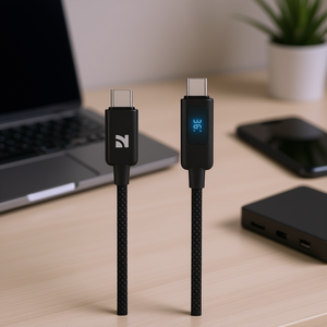 Câble de charge ultra-rapide PD Type-C NCC Jet Black 100W XC-0401 avec affichage numérique 1,2 m et connecteurs en alliage de zinc - Product Image 3