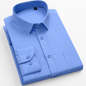 Nueva <span class=keywords><strong>Camisa</strong></span> de Fibra de Bambú a <span class=keywords><strong>Rayas</strong></span> para <span class=keywords><strong>Hombre</strong></span>, Estilo Casual de Negocios, Sin Plancha, con Bolsillo, Elástica, Antiarrugas, <span class=keywords><strong>Rayas</strong></span> Verticales Azules y Blancas, Talla S - Product Image 3