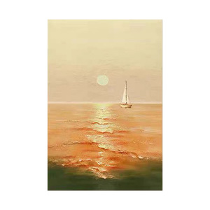 Pintura al óleo pintada a mano, cuadro rectangular impresionista con escena de velero al atardecer, arte de pared minimalista moderno para sala de estar y entrada - Product Image 3