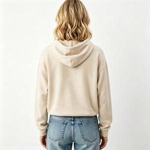 Sweat-shirt à <span class=keywords><strong>capuche</strong></span> zippé <span class=keywords><strong>beige</strong></span> pour femme en polaire douce, décontracté, à manches longues, avec cordon de serrage réglable, idéal pour le printemps et l'automne - Product Image 3