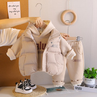 Tenue assortie confortable pour l'hiver pour les tout-petits garçons, sweat-shirt à capuche avec gilet matelassé et pantalon de jogging uni