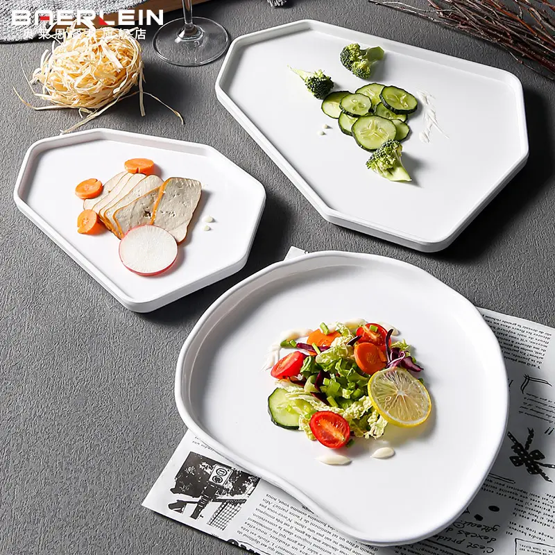 wholesale white purity Irregular Melamine Dish Imitation porcelain flat dining plate