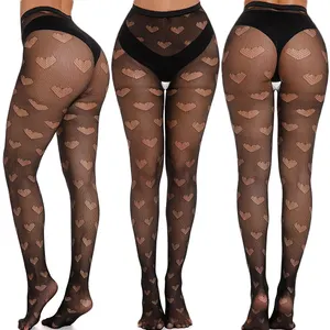 Wholesale Medias Designer Heart Net Tights Japan Fishnet Pantyhose Sexy Lady Video Office Jacquard Silk Nylons Stockings