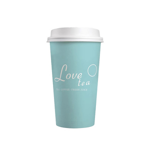 Taza de café desechable con tapa, taza de papel con patrón azul grueso de pared simple, logotipo personalizado, 8oz, 12oz, 16oz - Product Image 1