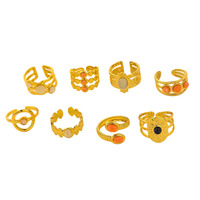 100 Pièces de Bagues en Acier Inoxydable pour Femmes, Plaqué Or 18K, Serties de Pierres Naturelles, Taille Ajustable, Design Tendance, Présentées en Boîtes