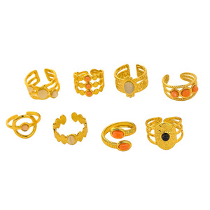 100 Pièces de Bagues en Acier Inoxydable pour Femmes, Plaqué Or 18K, Serties de Pierres Naturelles, Taille Ajustable, Design Tendance, Présentées en Boîtes - Product Image 6
