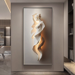 Decorazione Murale in Rilievo Astratto Figura Femminile Sensuale Ingresso Portico Bianco Nero Grigio Dipinto in Porcellana Cristallina 3D per Corridoio - Product Image 6