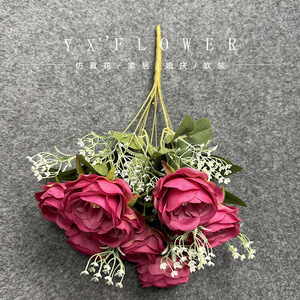 ช่อดอกกุหลาบออสติน 9 ดอก ทำจากผ้าไหมเทียม ตกแต่งงานแต่งงานได้อย่างสมจริง - Product Image 2