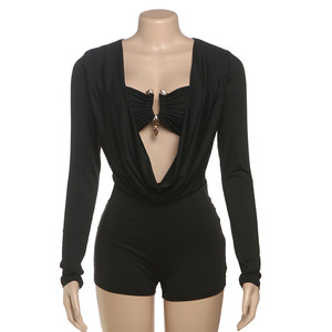 Viviblook Z304RP02 Primavera Verano 2025 Nuevo Mono Sexy para Mujer, Estilo Urbano, Escote Pronunciado, Color Sólido, Ajustado - Product Image 4
