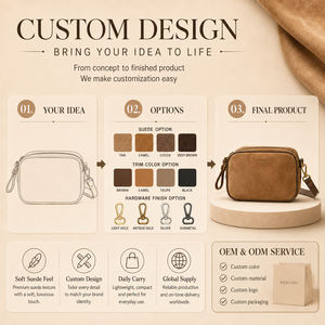 Factory Private Label <strong>Soft</strong> Camera <strong>Bag</strong> Suede <strong>Leather</strong> Zip Shoulder <strong>Bag</strong> for Women Daily Carry with Wrist Strap and Gold Hardware - Product Image 3