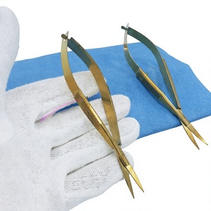 Ciseaux droits à lame affûtée en plasma doré, marque privée, en acier inoxydable, à ressort, durables, pour la mise en forme des cils et des sourcils - Product Image 1