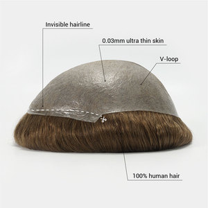 Toupet da <span class=keywords><strong>Uomo</strong></span> Ultra Sottile 0.02 0.03mm con Base in Skin, Sistema di Capelli Umani di Qualità Remy di Tipo Indiano - Product Image 2