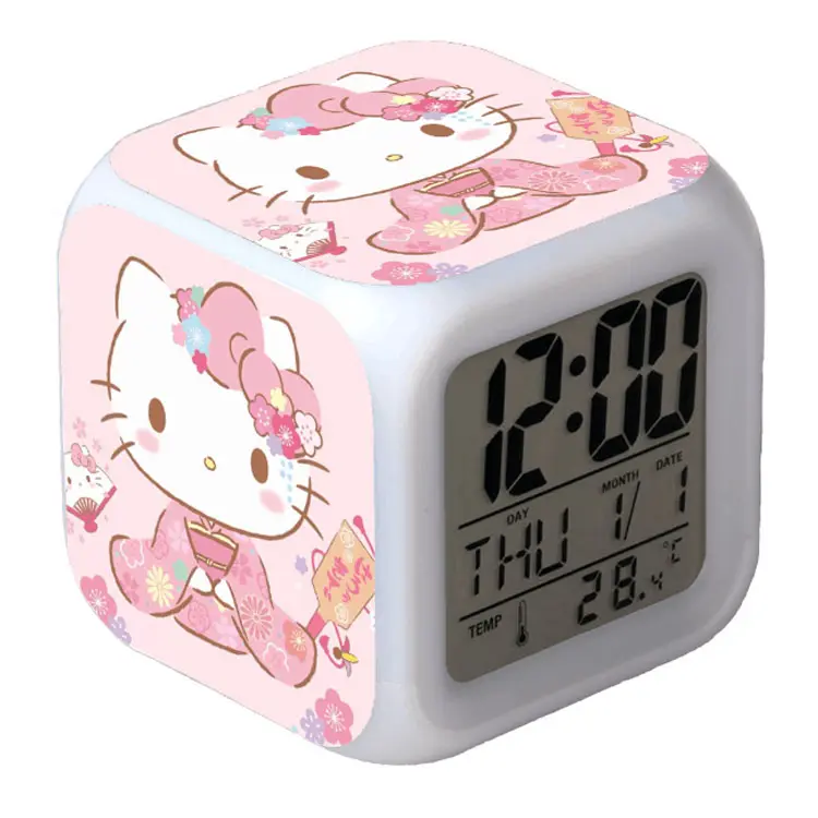 Rosa Hola kitty reloj de alarma de 7 colores cambio luminosa sala de oficina de estudio