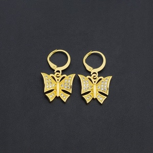 JXX 24k Gold Plated Brass Dolphin/<b>heart</b>/butterfly/ Flower Style Zircon Drop Huggie Hoop Earrings Chunky Hoop Earrings for Women - Product Image 3