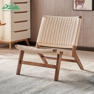 Chaise de salle à manger Wayon moderne tissée à la main, chaise d'appoint en <span class=keywords><strong>bois</strong></span> massif de style mi-siècle pour salle à manger côtière - Product Image 2