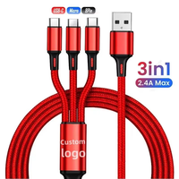 Cable USB Múltiple, Trenzado de Nailon, 3 en 1, Carga Rápida, Cable de 4 Pies, Cable Cargador Universal Multifunción para Teléfono Celular