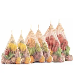 Custom Shopping Tote Bags Net Produce Organic Cotton Drawstring Mesh Pouch Bag For Fruit And Vegetable