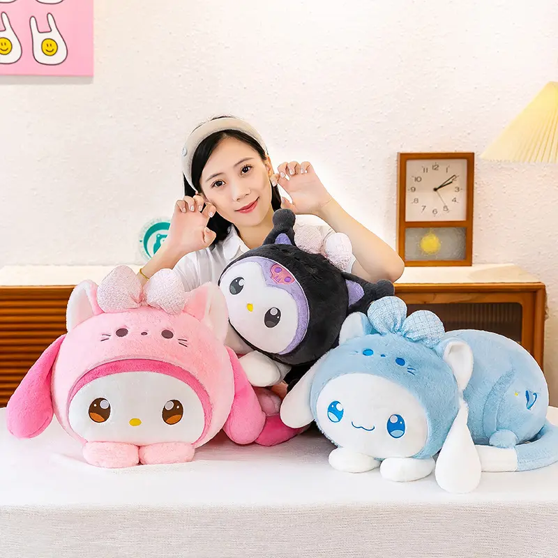 HL Fantástico Adorable Diseño Sanrioed Melodii Cosplay Kitty Animal de peluche Acostado Cojín suave Cama de casa para niños Squishy Peluch