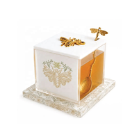 Ensemble de vaisselle à miel en lucite abeille dorée, bol à miel en acrylique avec assiette, cuillère abeille dorée, pour la table de Rosh Hashanah, Judaica, pour le Nouvel An juif