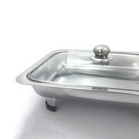 Plat de Service Carré en Acier Inoxydable pour Buffet de Restaurant, Chauffe-Plat de Camping avec Couvercle en Verre et Réchaud Intégré