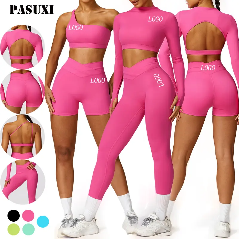 PASUXI 2024 Custom 2PCS Active wear Fitness Sport bekleidung Gerippte nahtlose Workout Gym Set Yoga Sets Frauen