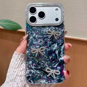 Coque de téléphone portable de luxe en marbre avec nœud papillon et diamants pour iPhone 11 12 15 16 17 Air, pour filles, coque arrière IMD, vente en gros d'usine - Product Image 4