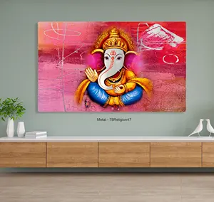 カスタムヒンドゥー教宗教アート壁家の装飾金属色に印刷クリシュナ壁アート絵画